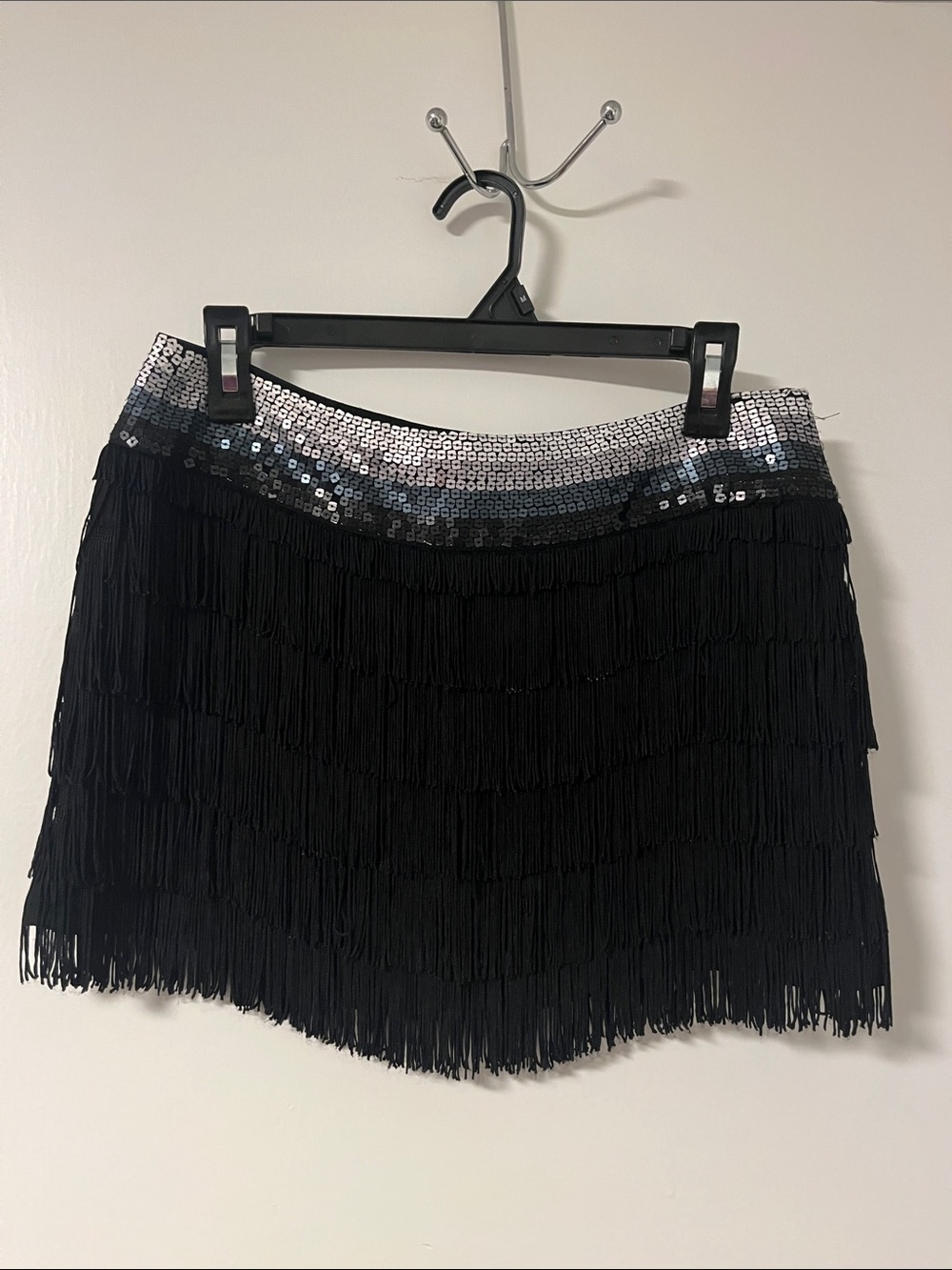 Black Fringe Mini Skirt